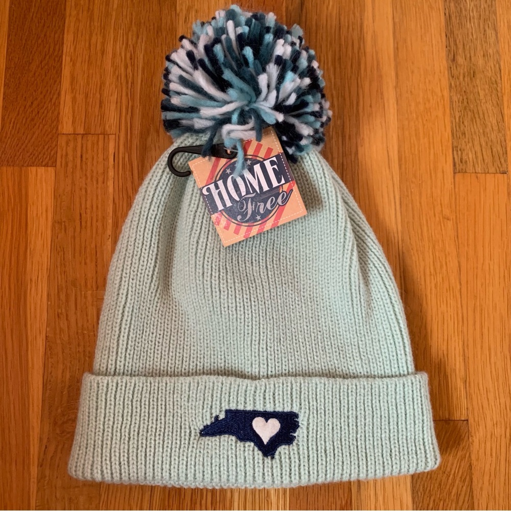 North Carolina State Heart Women's Pom Pom Beanie Home Free Pistachio Mint Green